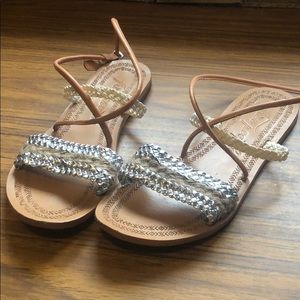 Free People Tan Silver Strap Sandal